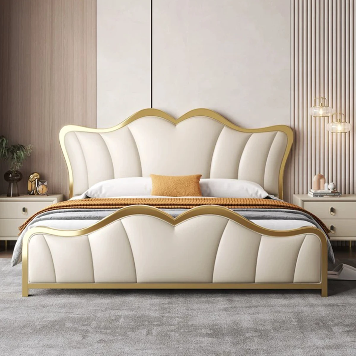 With Steel Edge Popular High End Hotel King Bed Set Designer Luxurious Modern Bed for Home Use Elegant Up-holstered Leather Bed