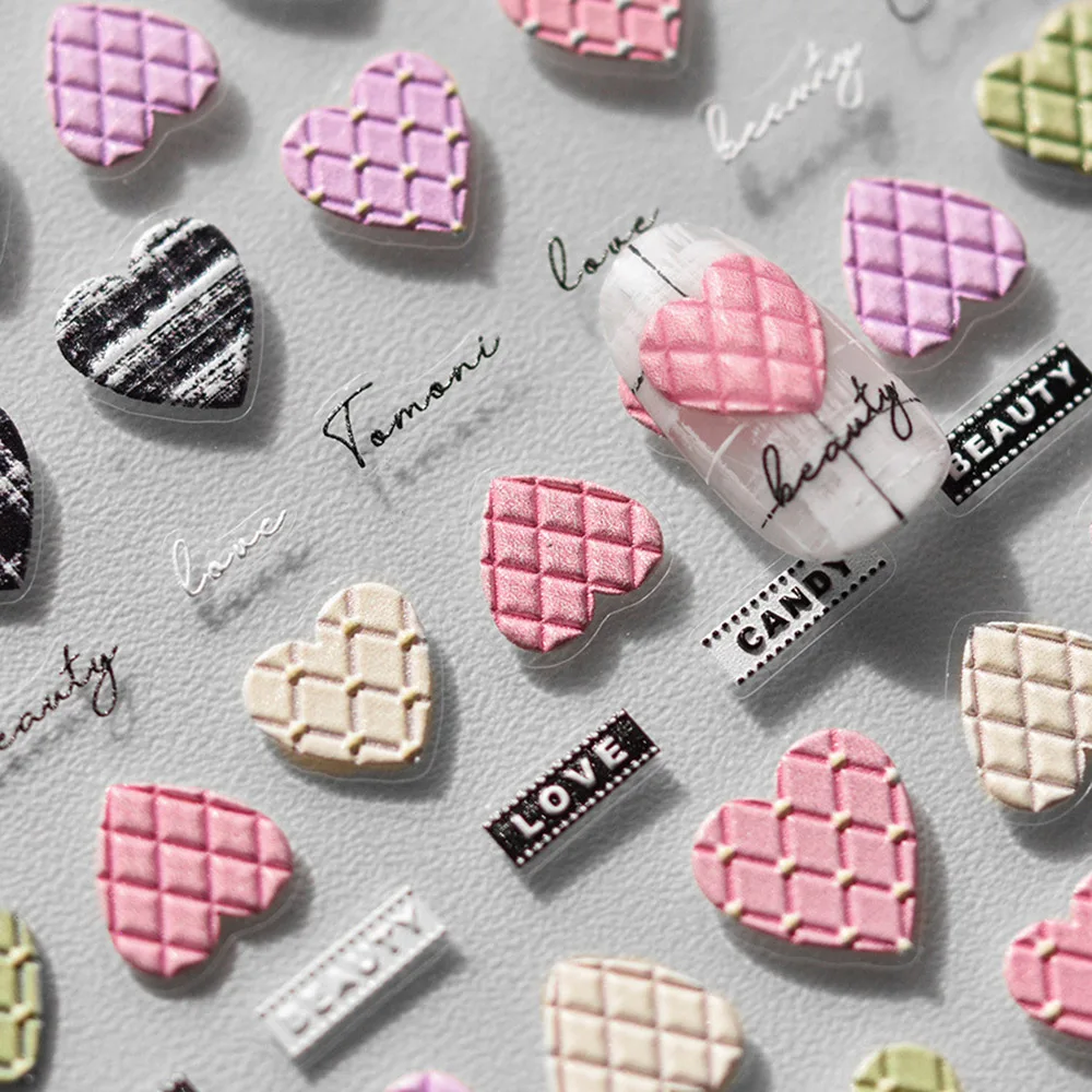 

2025 Classic Winter CC Heart Adhesive Sticker for Nailtips Matelasse Heart Relief Sticker Rhombus Quilting Heart Tweed Decal 404