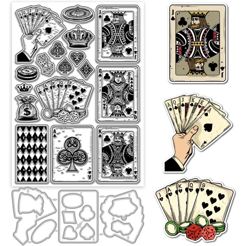 Spielkarten-Stempel und Metallstanzformen, Würfelmuster, transparenter Stempel, König, Dame, Pik, Stanzformen für die Kartenherstellung