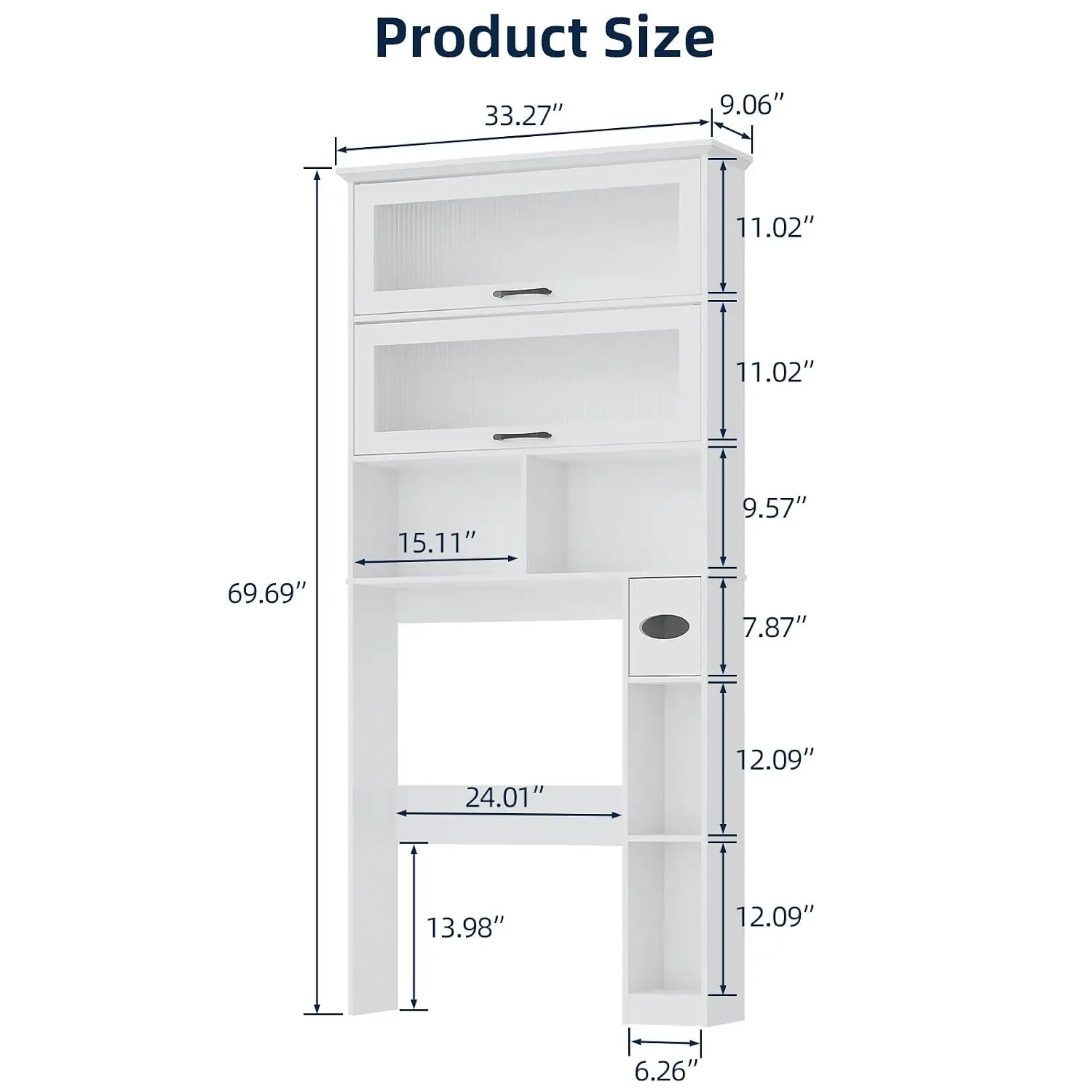 Bathroom Over Toilet Storage Cabinet Clear Door Multi Layer Shelves Freestanding Space Saver Bathroom Laundry White, Customized