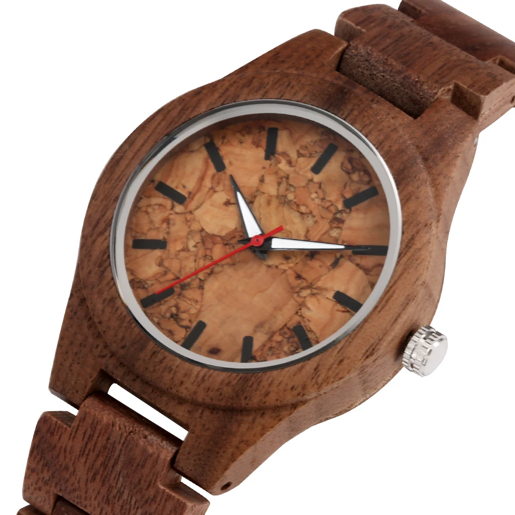 Natural Vintage Walnut Wood Watch for Ladies Quartz Wooden Band Bracelet Wristwatches Folding Clasp Women's Watches New 2022