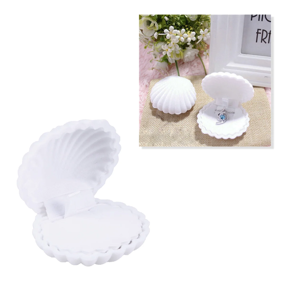 

Shell Shape Jewelry Box Wedding Engagement Ring Box For Earrings Necklace Bracelet Display Storage Case Organizer White