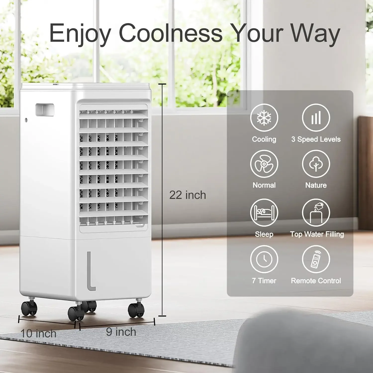 3 em 1 evaporativo Air Cooler, Windowsless Swamp, Cooler Design, inclui 2 Pacotes de Gelo, 1.85 Gall, Cool e Energy Efficient