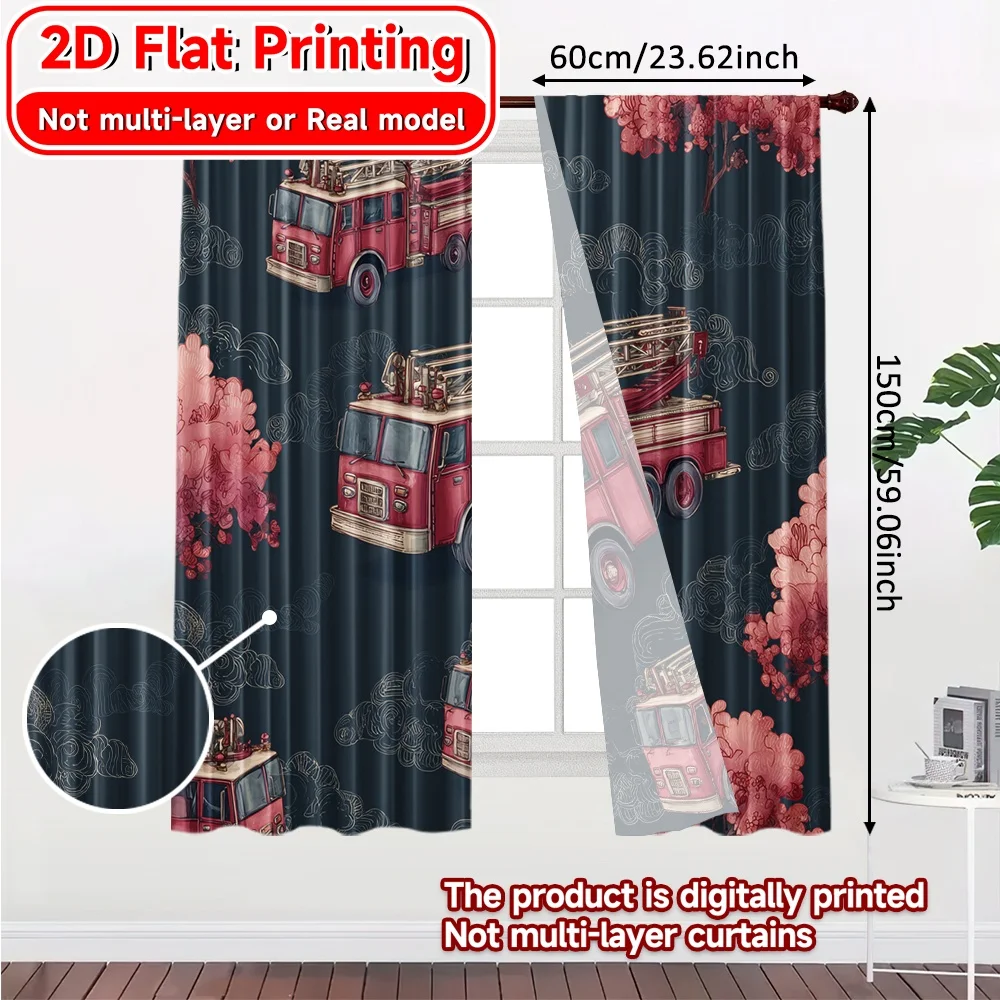 2D Flat Printing,2pcs Firetruck Frenzy Creative Chic Curtains Semi-Sheer Curtains Decorations Outdoor Decorative for Living