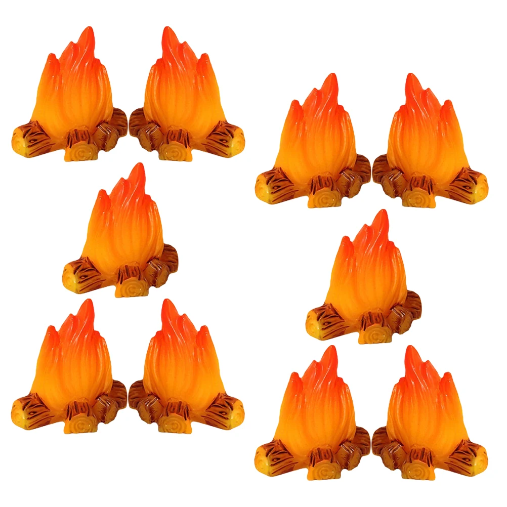 

10 Pcs Bonfire Ornaments Campfire Decor Pretend Toy Decorations Micro House Model Camping Party Favors Resin Fake Mini Supplies