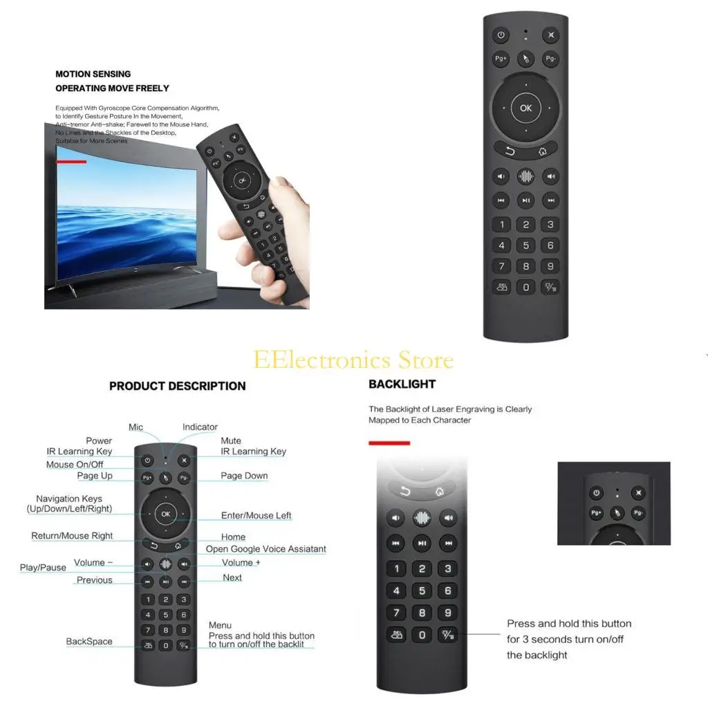 B03C Voice Remote Air Mouse Remote, 2,4 g télécommande sans fil RF pour boîte Android