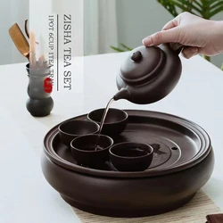 Travel Tea Set Handmade China Tea Set Purple Sand Cup Pot Ceramics Round Tea Tray Kung Fu Tea Utensils 8 Piece Set Teaware