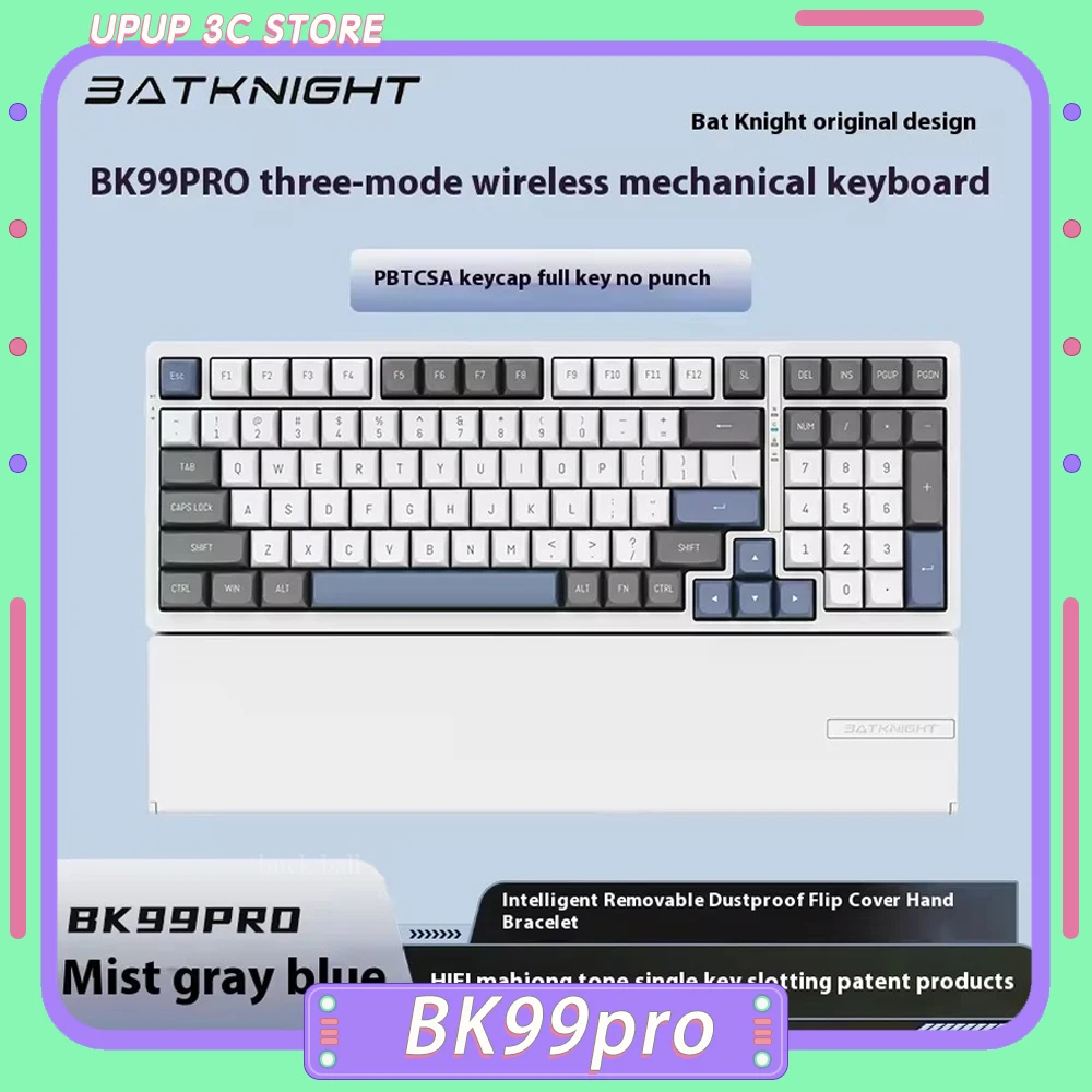 BATKNIGHT BK99pro Mechanical Keyboard RGB Three Mode Hot Swap Foldable Hand Rest Gaming Keyboard Long Battery Life PBT Pc Gamer