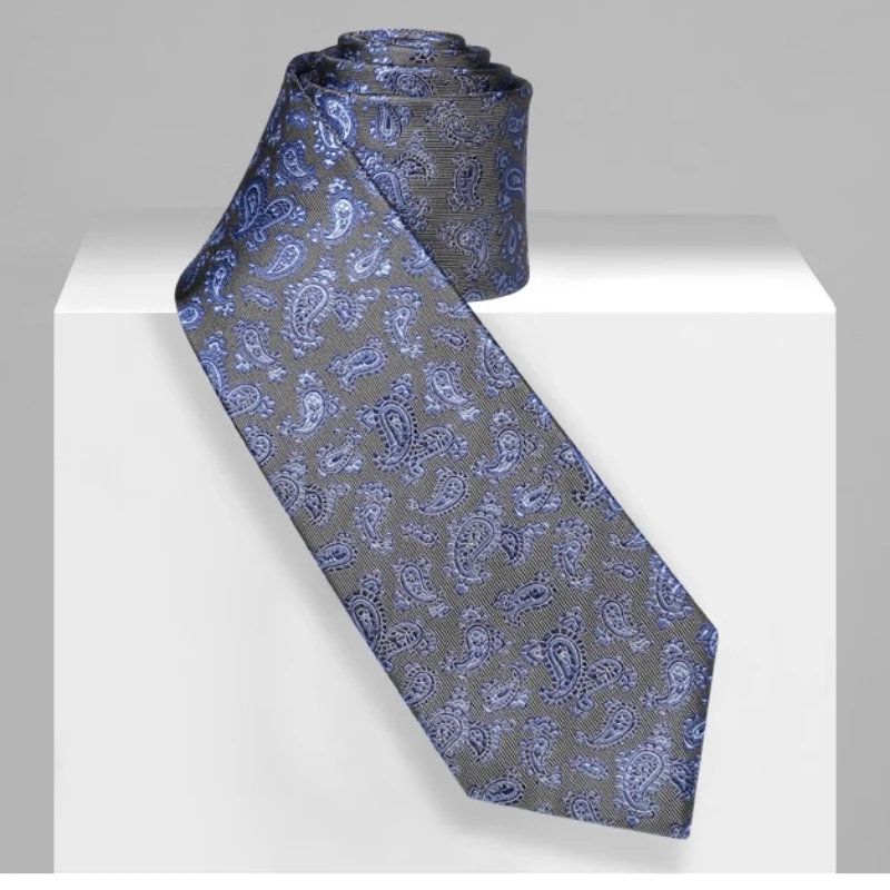 High Quality 100% Silk Retro Style Blue Cashew Flower Silk Tie For Men's Formal Business Banquet 8cm Wide Hand Knotted Necktie