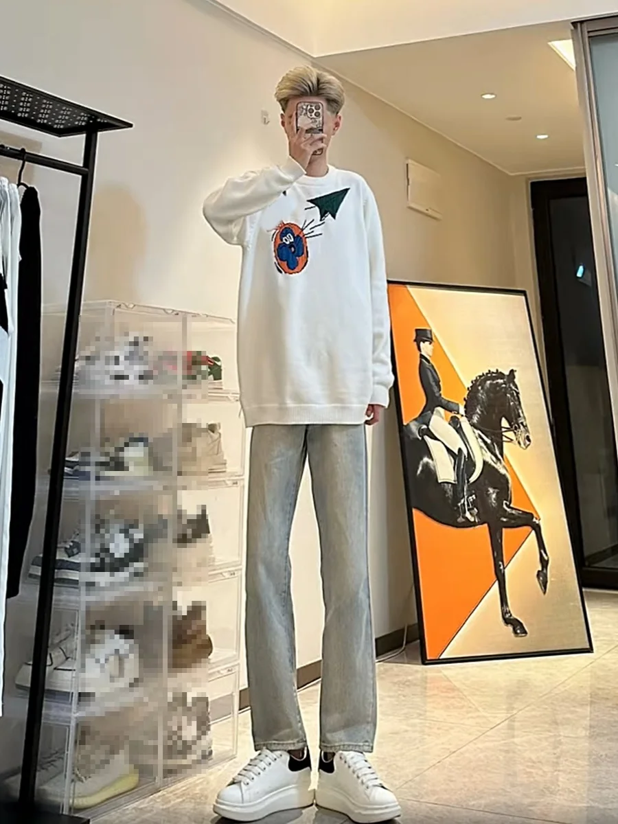 

Мужские джинсы American High Street из желтой глиняной ткани, модные, прямого кроя, облегающие, в стиле ретро, с эффектом потертости, универсальные, длинные брюки