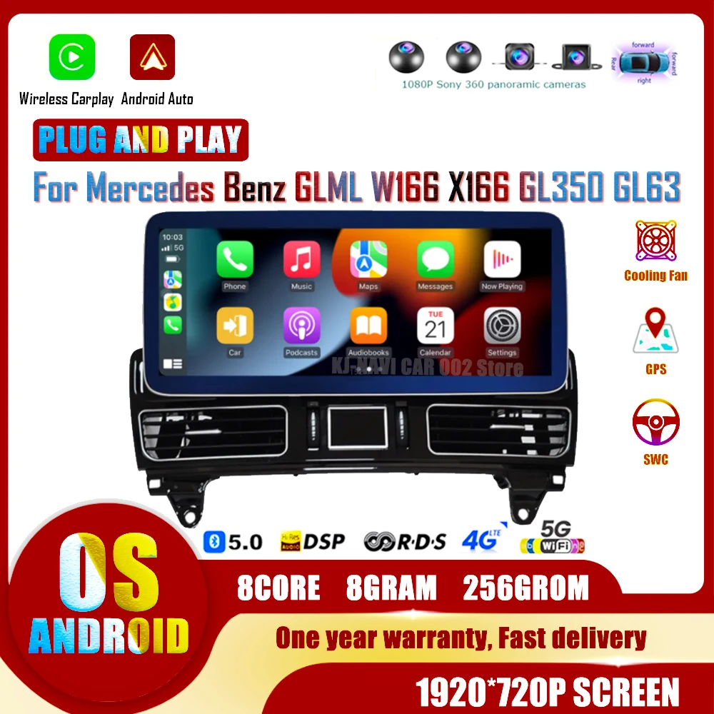 

12.3” Android 14 Car Raido For Mercedes Benz GLML W166 X166 GL350 GL63 2012-2015 Carplay Multimedia Video Player Auto GPS