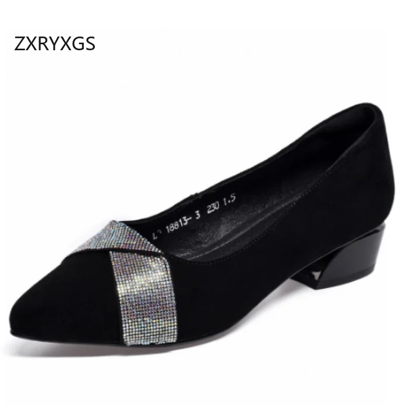 

ZXRYXGS Премиум Детские замшевые остроконечные банкетные туфли со стразами 2025 Новый темперамент Элегантные черные туфли Женские туфли на высоком каблуке 3/5 см