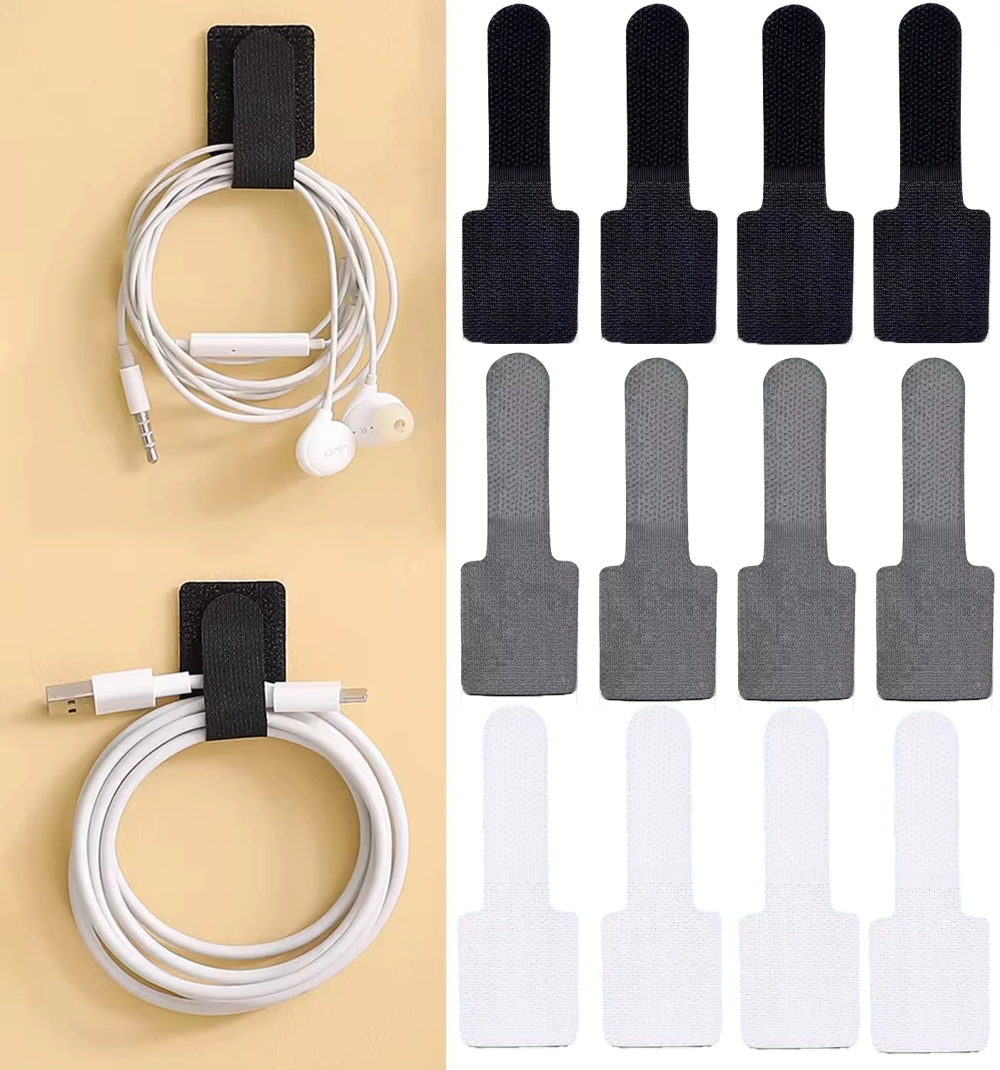 5pcs Self-adhesive Winder Wire Organizer Phone Adjustable Hook Loop Cable Clip Cable Management Strap Cord Organizer Straps Ties