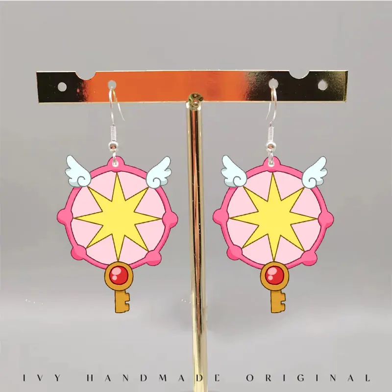 Sakura Card Captor Earrings Acrylic Cute Sakura Card CaptorS  Dangle Earrings Decoration Jewelry Accessories Kids Gifts for Fans