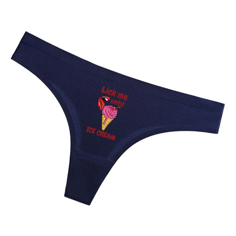 New Sexy ICECREAM Printing Underwear for Girls Lick Me G String Funny Pantie for Women Breathable Inner Clothing Plus Size