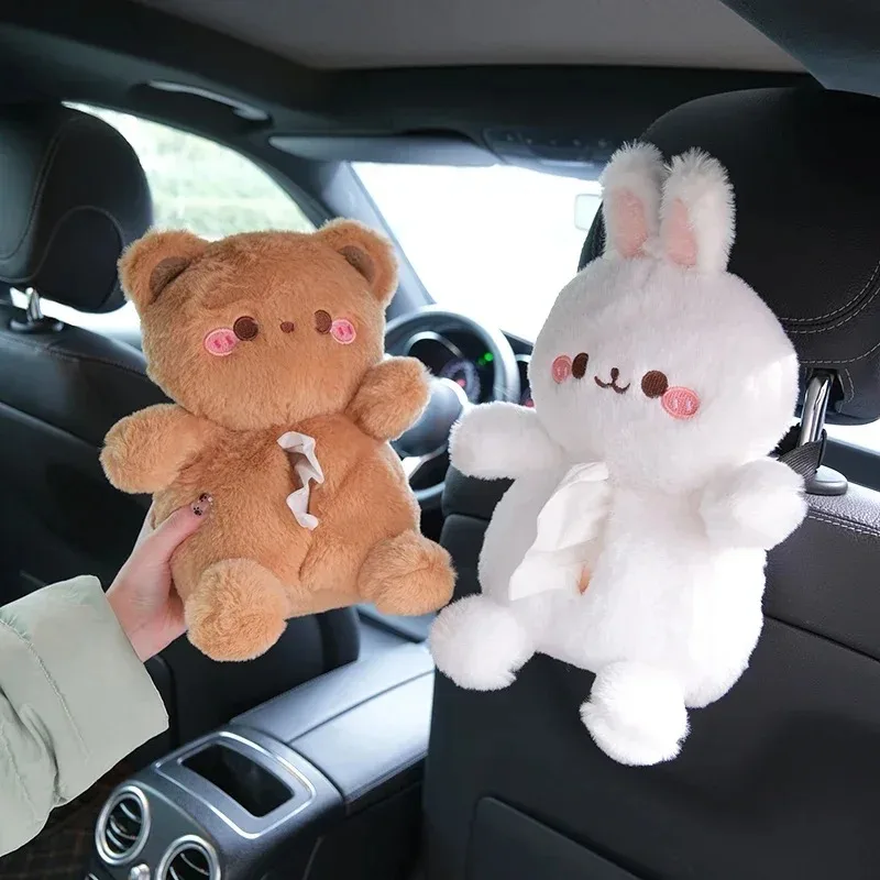 

Декоративная подвесная коробка для салфеток на заднее сиденье автомобиля — дизайн с изображением медведя и кролика, милый диспенсер для автомобильных аксессуаров