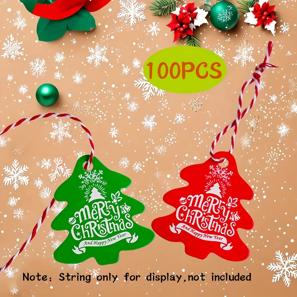 200pcs Merry Christmas Tree Tags - Perfect for Holiday Gifts & Crafts, English Text, Decoration Arts, Xmas Tree Shape