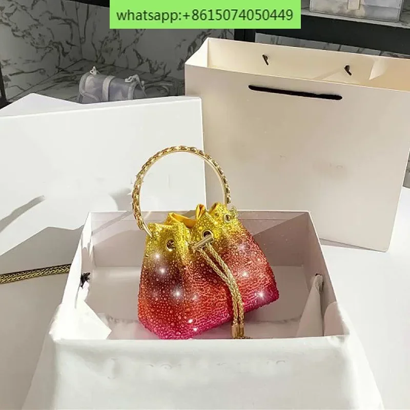 Volcanic rock ring bucket bag colorful drawstring hot drilling bag shoulder slung handbag handbag