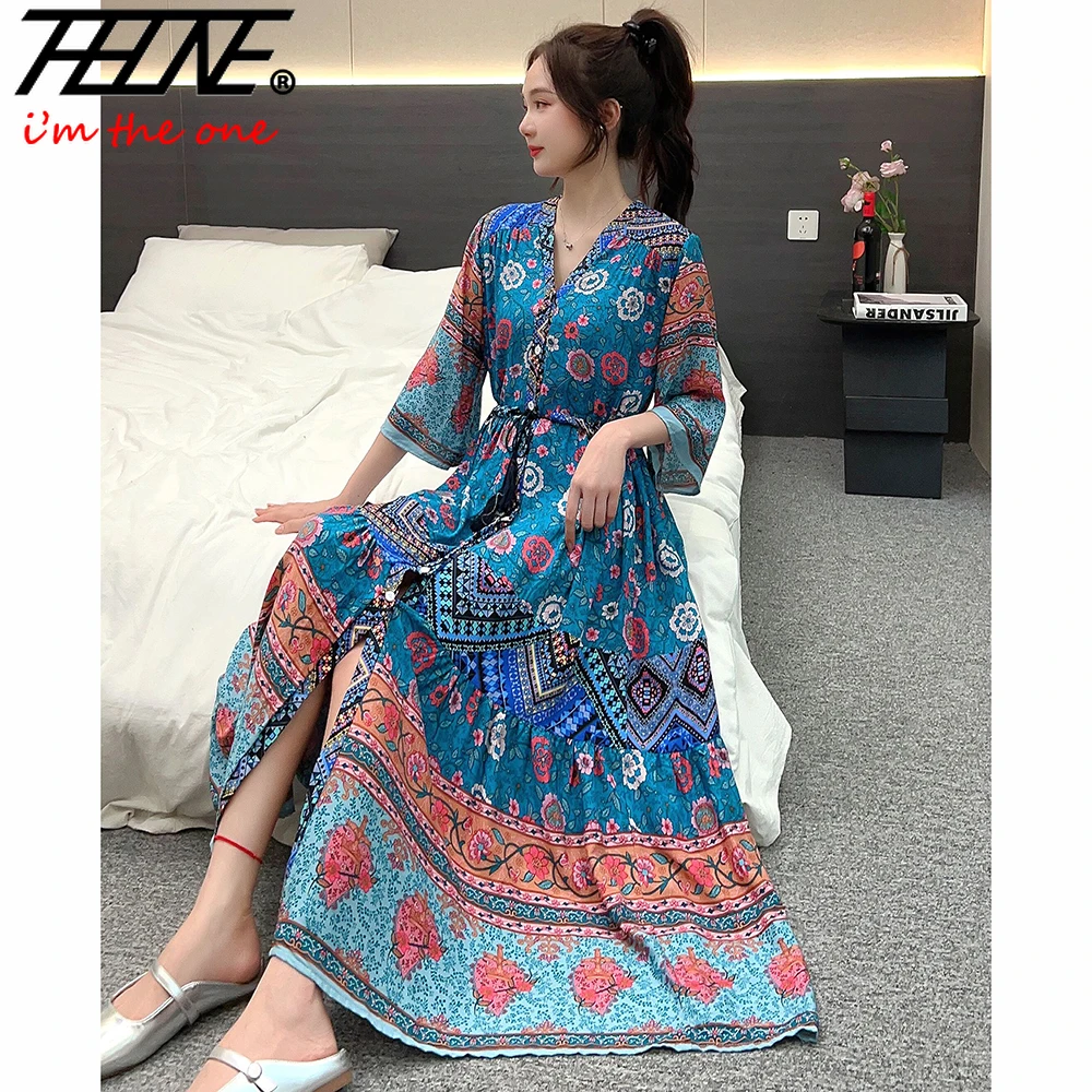 Vestidos Para Mujer Retro Floral flor moda verano vestido Mujer playa viaje Boho indio Vintage Casual Maxi Vestidos largos