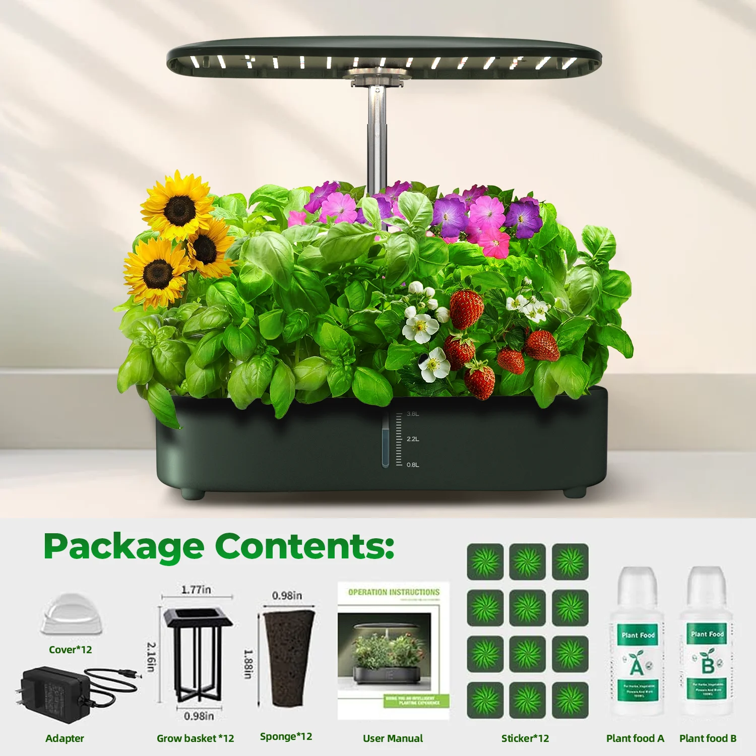 Hydroponic with Automatic Water Pump Ultimate 12-Pod Indoor Garden 24W LED Smart Touch