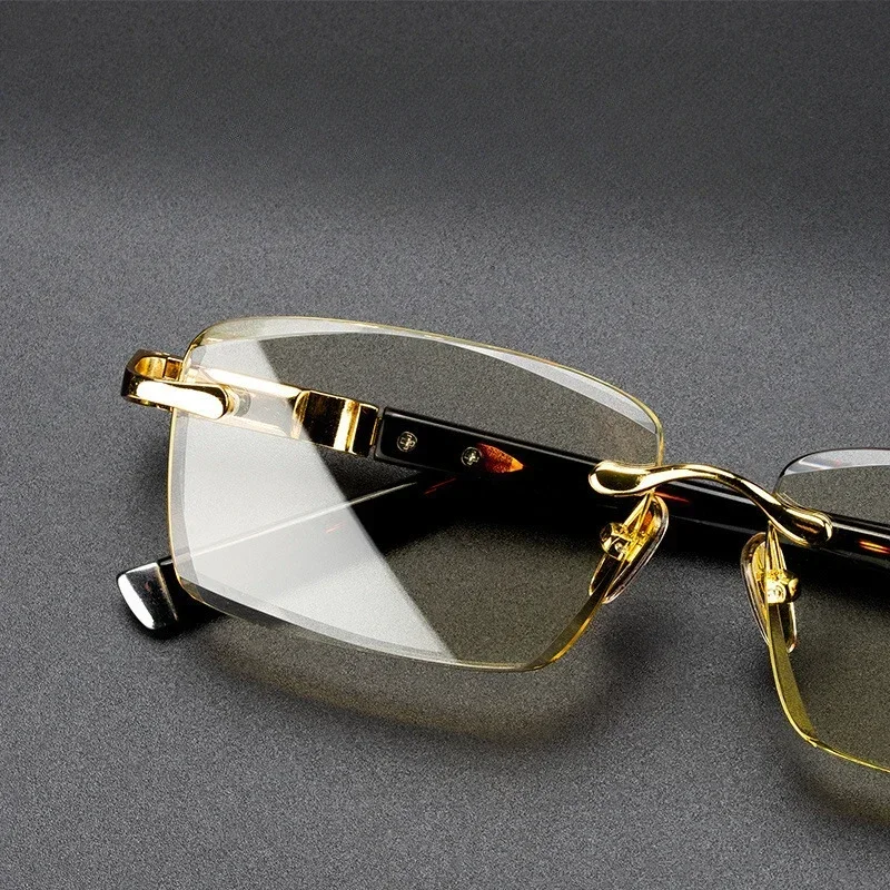 Randlose Premium-Lesebrille, Augenschutz-Business-Brille für Herren, Presbyopie-Brille aus natürlichem Metallmaterial 1,0 bis 4,0 – Detail 2