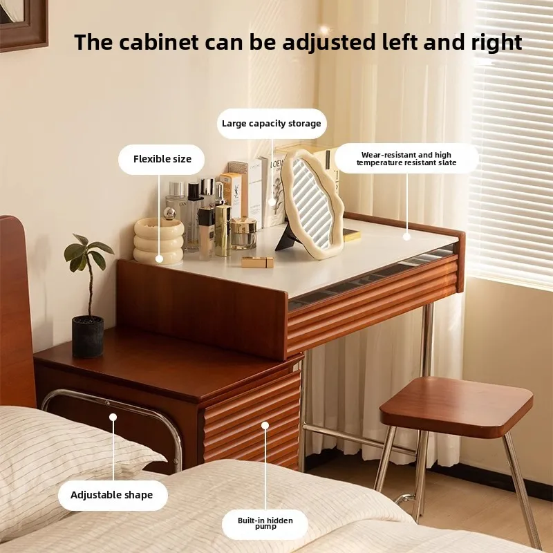 Retro solid wood storage integrated makeup table light luxury bedroom storage small apartment book desktop makeup table