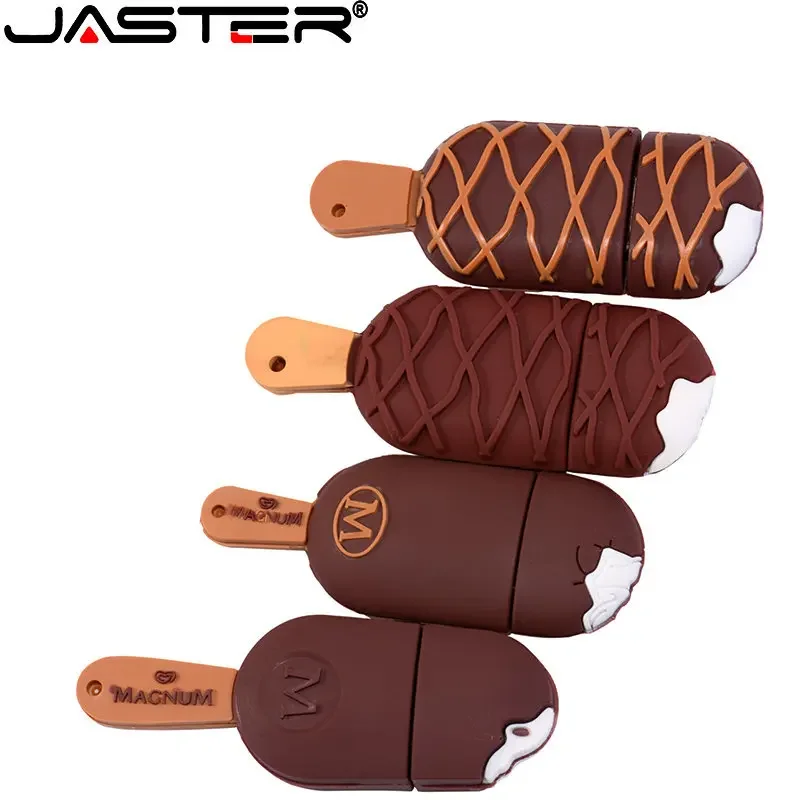 JASTER Cartoon Ice Cream USB Flash Drives 128GB Chocolate Pen Drive with Free Key Chain 64GB Gifts for Children Memory Stick 8GB