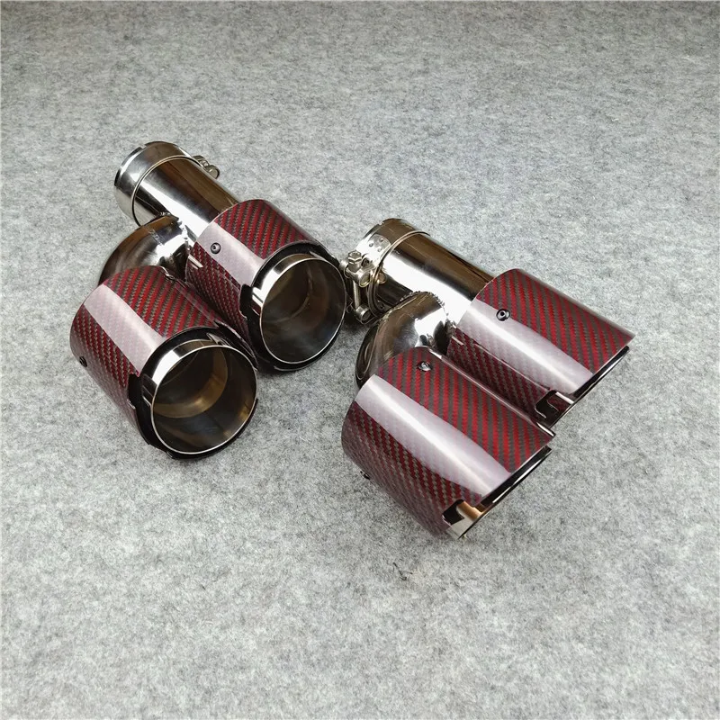 One Pair H Model Exhaust Pipe Stainless Steel Red Carbon Fiber UNiversal Car Rear Diffuser Tailpipe Nozzles Tail Throat