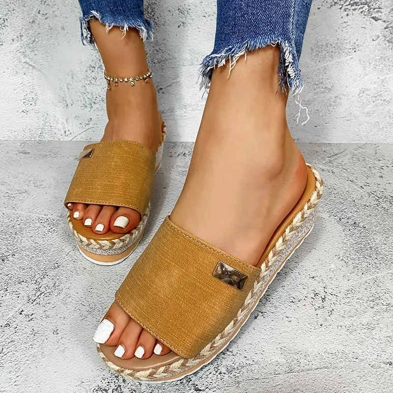 New Women Slippers Casual Solid Color Bowknot Platform Flat Shoes Fashion Braided Straps Outdoor Walking Sandals Zapatilla Mujer