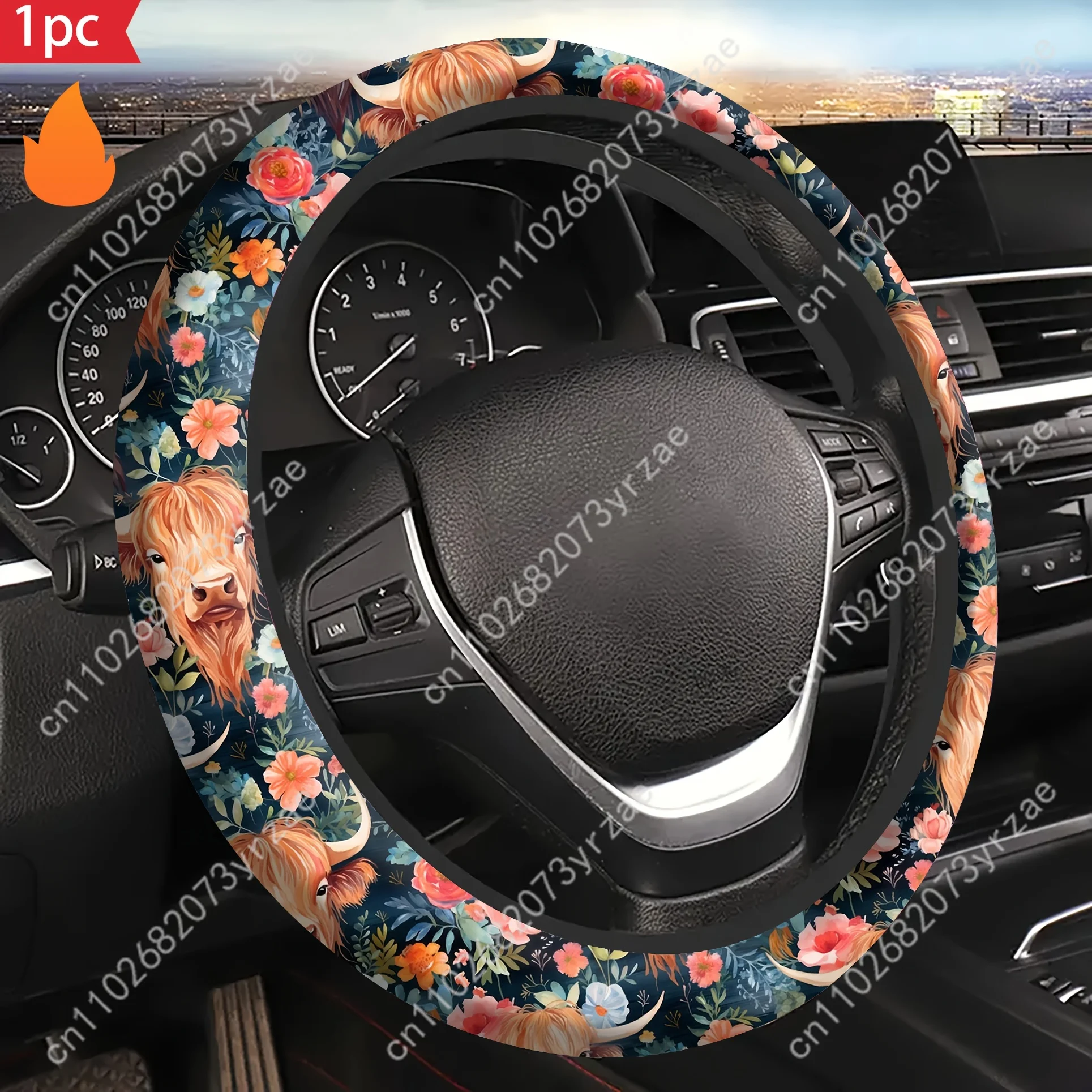 

Highland Cow Car Steering Wheels Cover Universal Type Environmental Friendly Comfortablenon-slip Breathable Steering Wheel Wrap