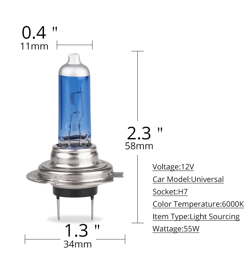 Bombilla halógena para faro delantero de coche, lámpara halógena de repuesto, color blanco superbrillante, 12V, H7, 55w, 6000 w, 2 piezas, 100 k