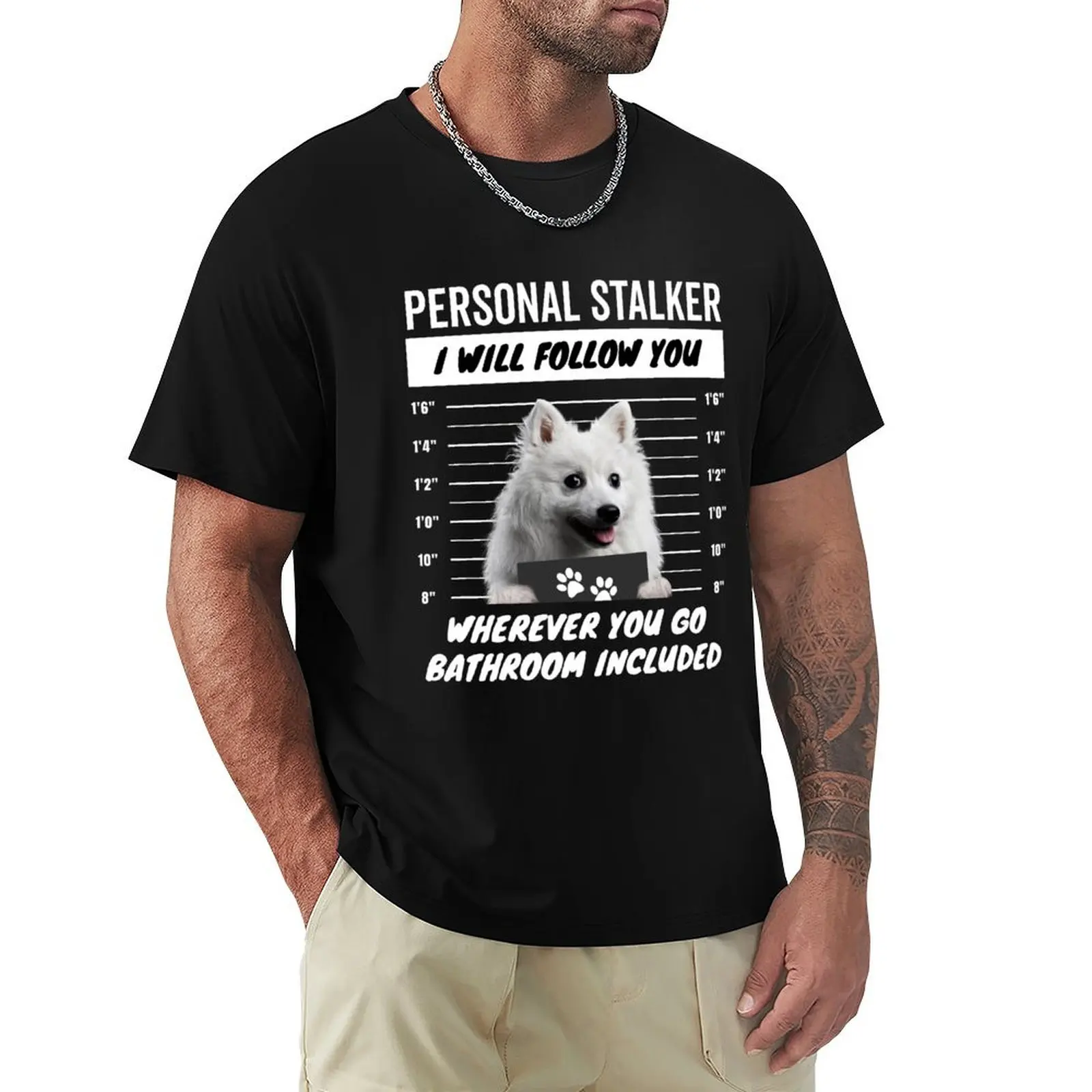 Personal Stalker Dog – Japanese Spitz T-Shirt Basic Crew Neck Short Sleeve Top