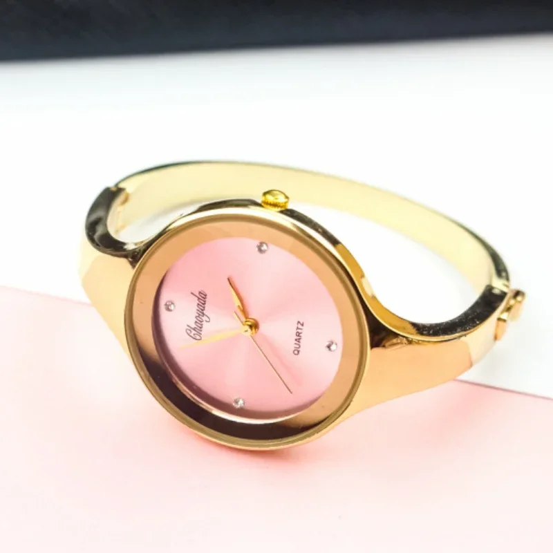 Minimalist Women Cuff Watch Fashion Casual Round Lady Women Bracelet Girls Watches Gold Stainless Steel Quartz Watch Reloj Mujer