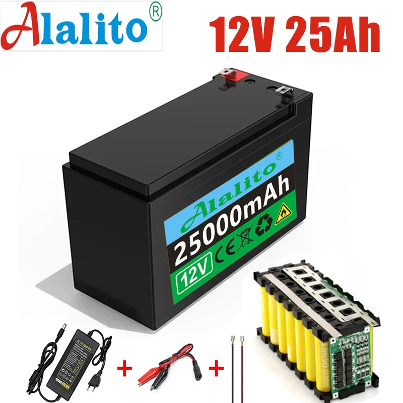 2024 Upgraded 12V 25Ah 18650 lithium battery Built-in BMS pack Rechargeable battery for solar energy electric vehicle battery