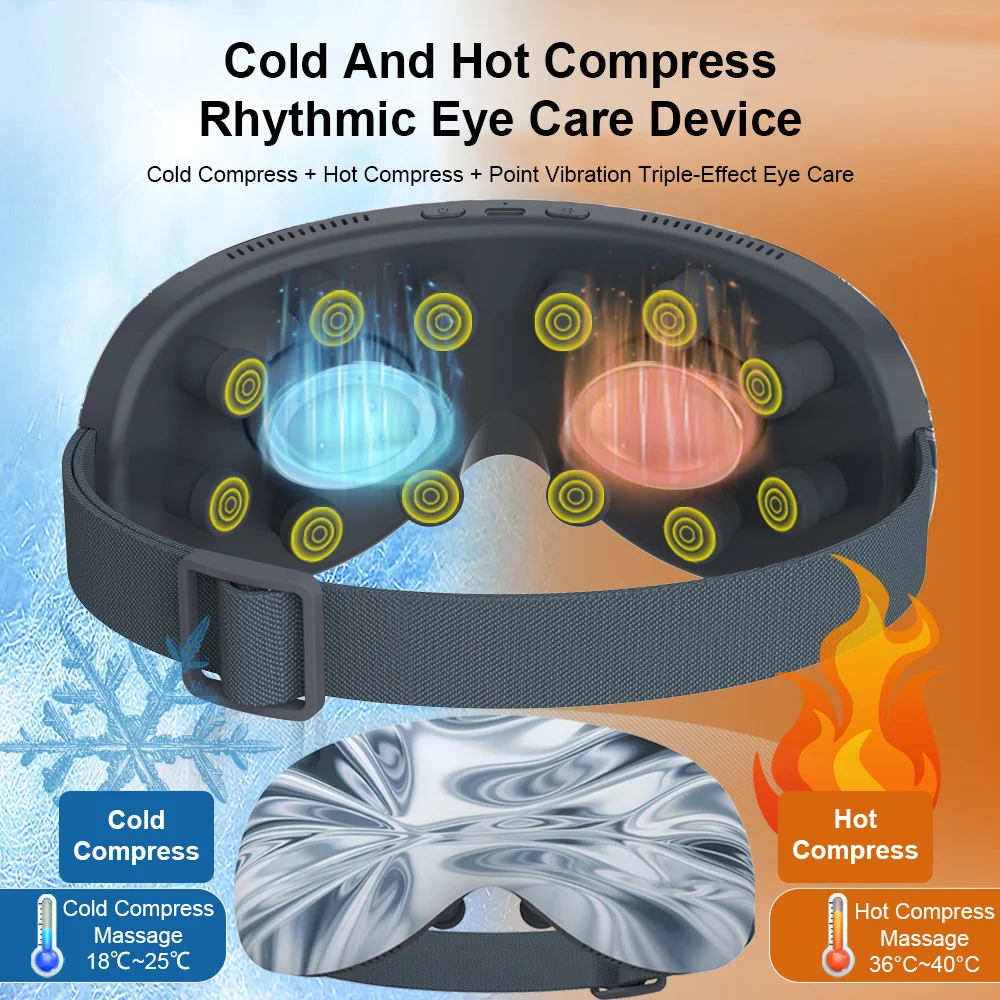 Eye Massager with Heat and Cooling Rechargeable Eye Care Device for Eye Strain Dry Eye and Puffiness Electric Bluetooth Eye Mask