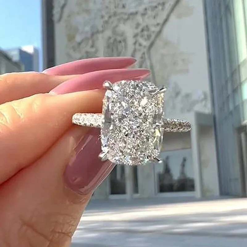 

Luxury Geometric CZ Crystal Rings for Women Silver Color Fashion Wedding Engagement Party Female Rings Statement Jewelry