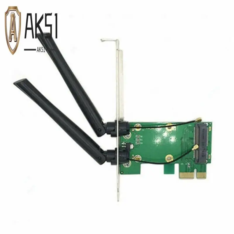 

AK51-For PC Wireless Card Wifi Mini PCI-E Express To PCI-E Adapter With 2 Antenna External