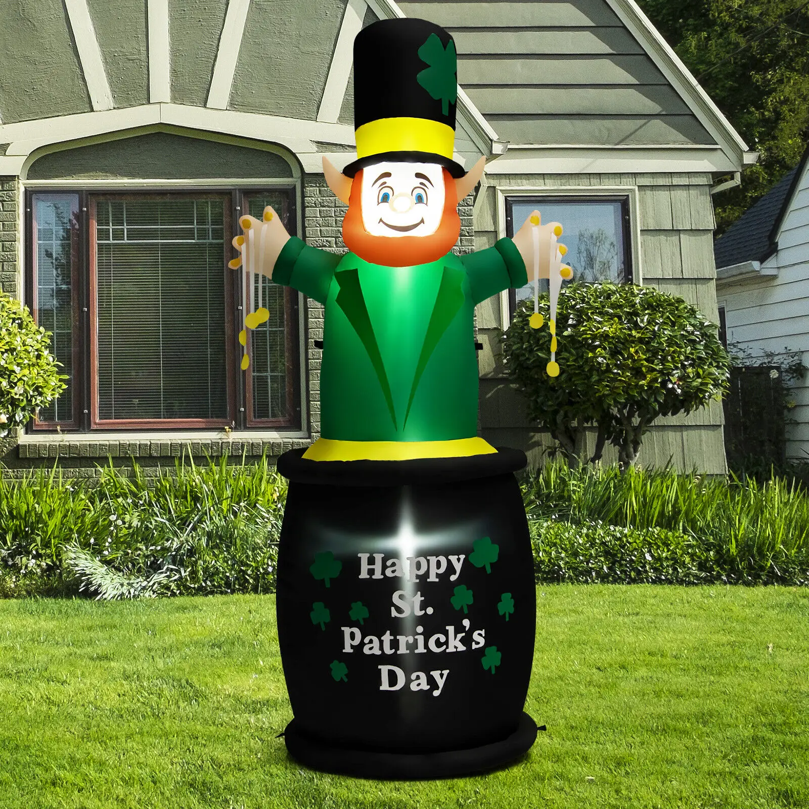 Costway 6 Ft St Patrick's Day Inflatables Leprechaun Irish Day Decoration w/ LED Lights