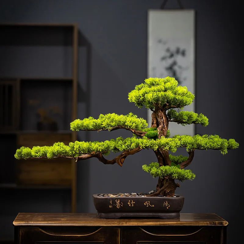 

Simulation Welcome Pine Bonsai Ornament New Chinese Entrance Office Living Room Pine Hotel Model Room Soft Decoration