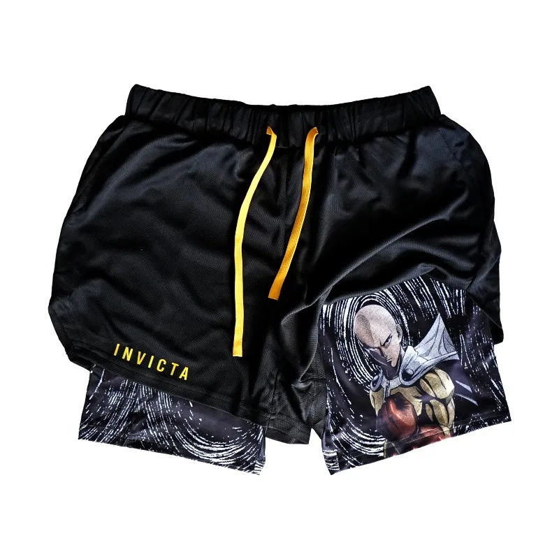 Anime One Punch Man Saitama 2-in-1 Compression Shorts Summer Quick Drying Sport Shorts Breathable Gym Workout Shorts view 4
