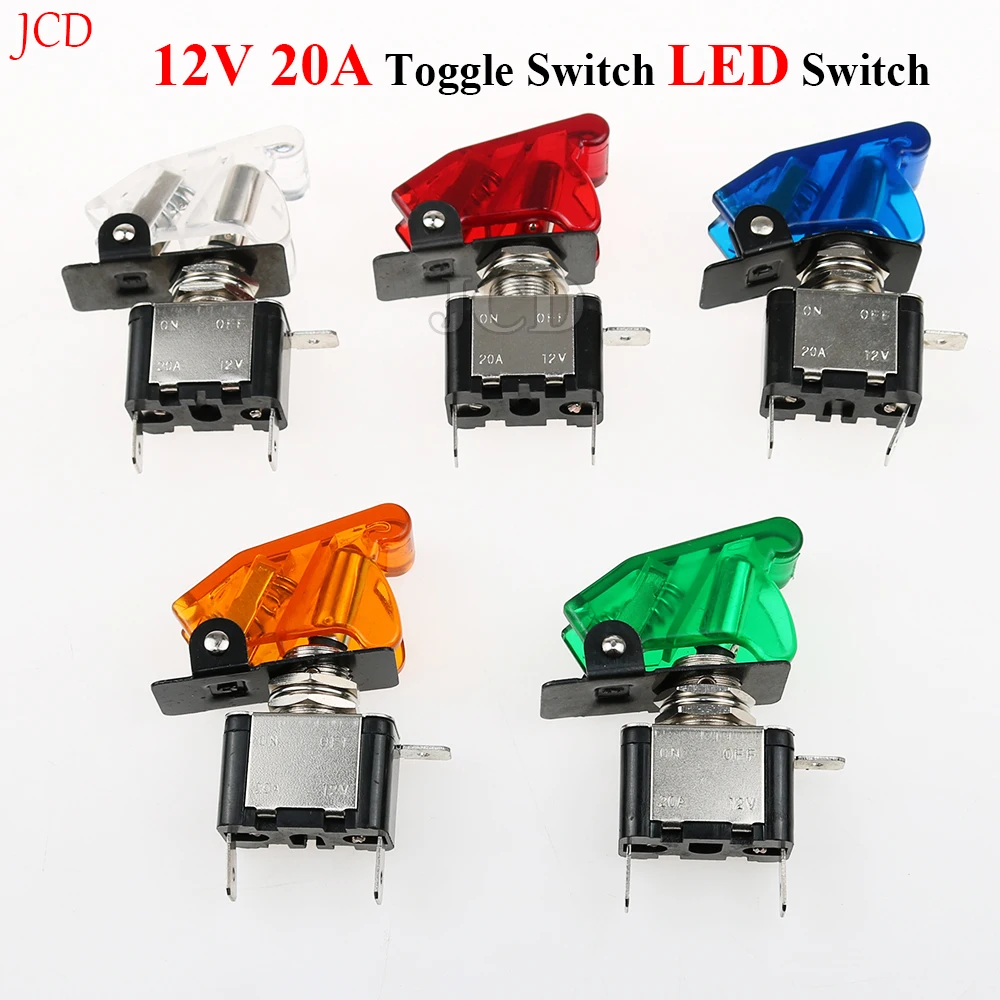 1 pc 12V 20A Toggle Switch LED Switch Car Auto Cover LED Light With Protective Cover SPST Toggle Rocker Switch Control On/Off 5