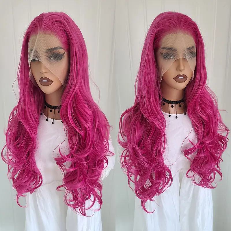 Rose Purper Body Wave Pruik Synthetische 13X4 Lace Front Pruiken Hoge Kwaliteit Hittebestendige Vezel Haar Natuurlijke Haarlijn Voor Zwarte Vrouwen