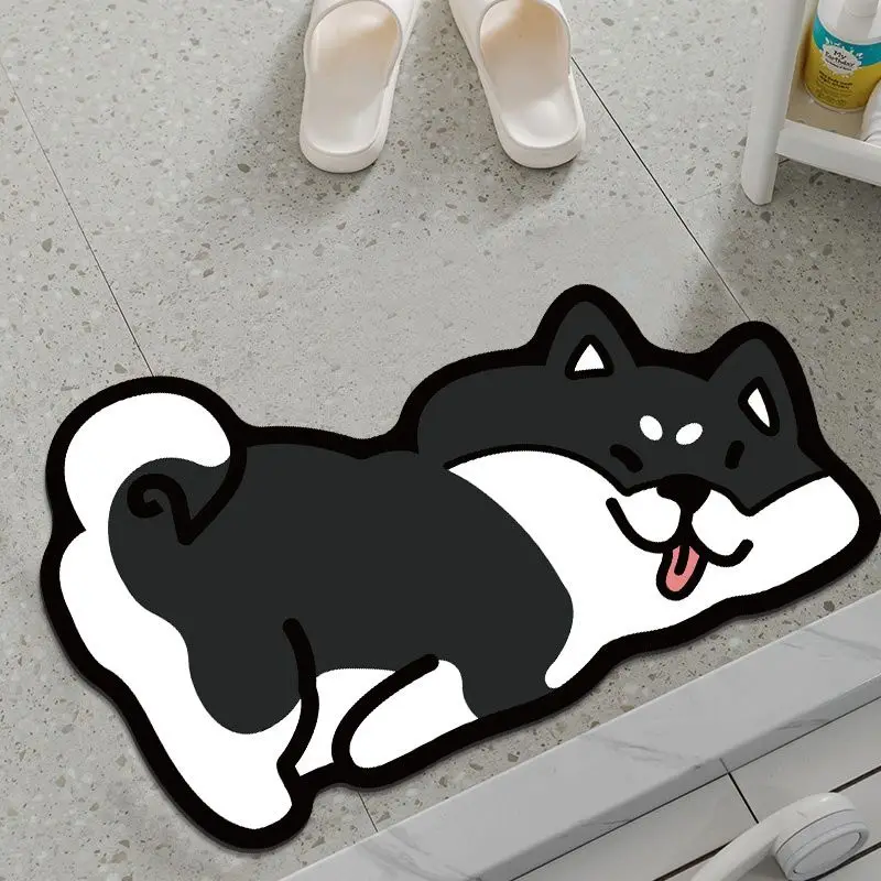 Cute cartoon Shiba Inu toilet door diatom mud cushion bathroom door absorbent floor mat toilet non-slip mat