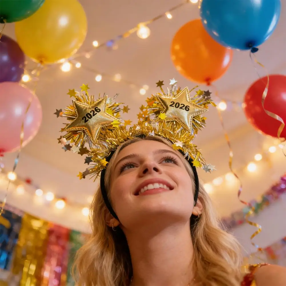 طوق الشعر تصميم ذهبي 2026 رأس السنة الجديدة عقال الطرف الديكور التصوير الدعامة ليلة رأس السنة هدية الاحتفال التبعي