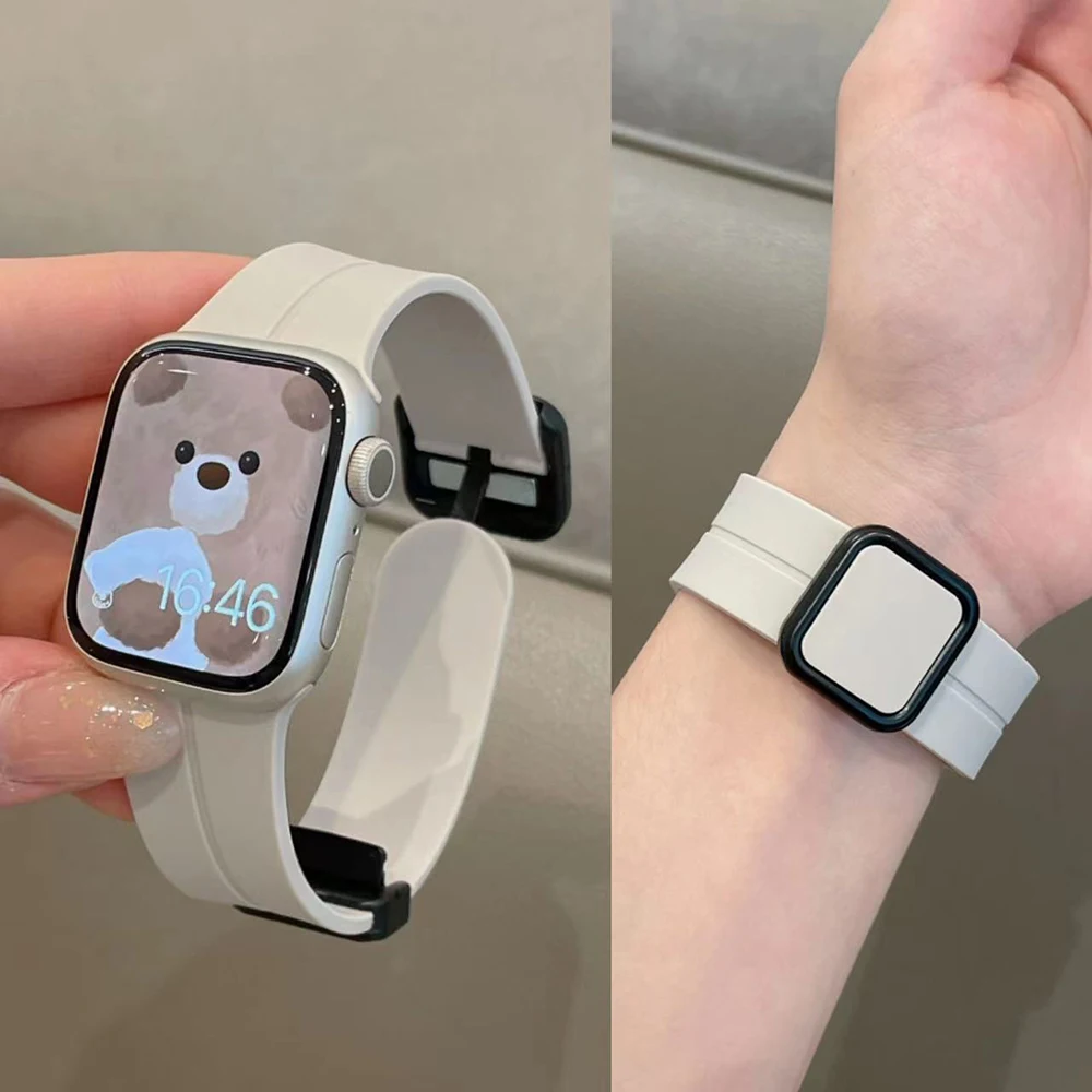 Tali silikon magnetik untuk jam tangan Apple, tali silikon magnetik untuk jam tangan Apple, 10, 42mm, 46mm, 44/49mm, 45mm, 40mm, 41mm, gelang olahraga, iWatch seri 9 7 8 se 6 ultra 5