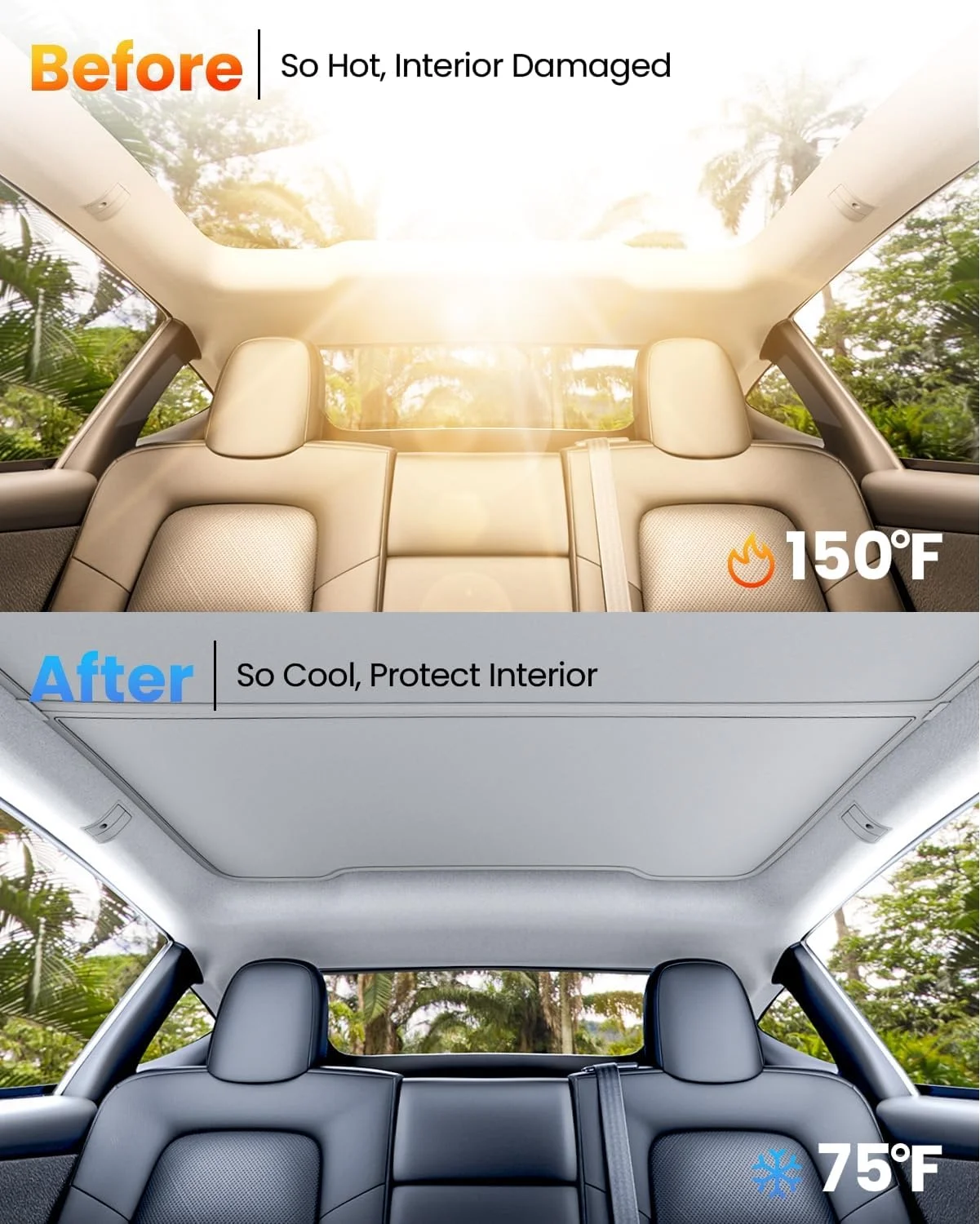 2Pcs for Tesla Model 3/Y/3 Highland/Y Juniper Ice Cloth Buckle Shades for Glass Roof Front & Rear Sunroof Skylight Sunshade