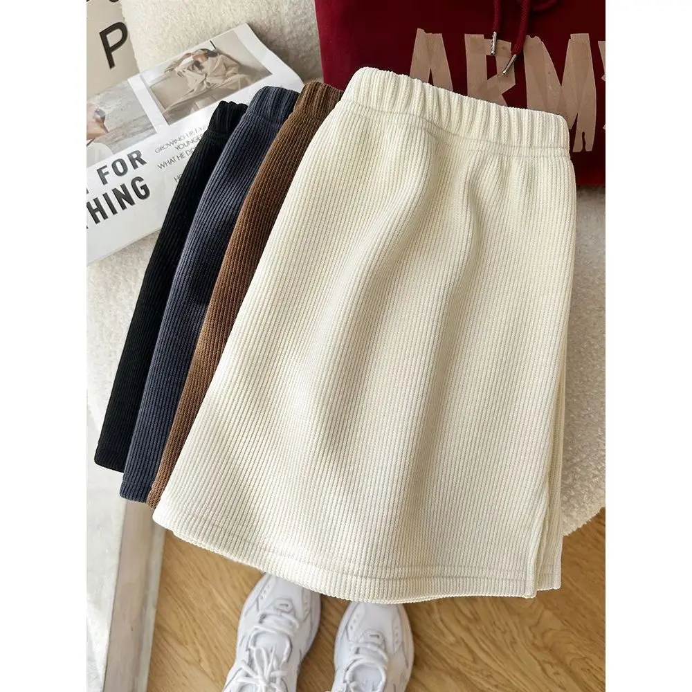 Women's Corduroy Sweatshirt Thickened Fleece Half-length Skirt Bell Bottoms Autumn Winter Fashion High Waist A-line Skirt
