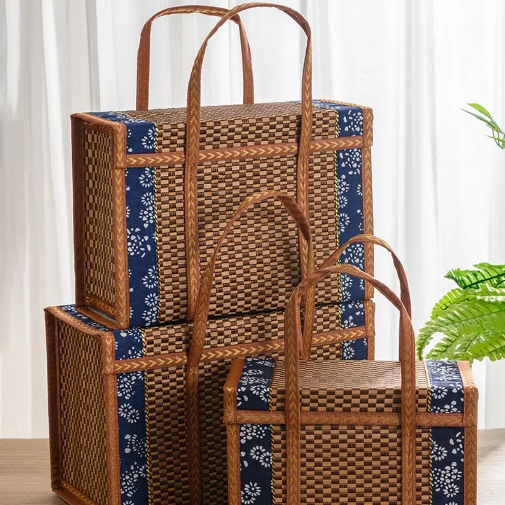 1Pcs Portable Hand-Woven Outdoor Picnic Special Folding Storage Box Storage Basket Bamboo Products Gift Box