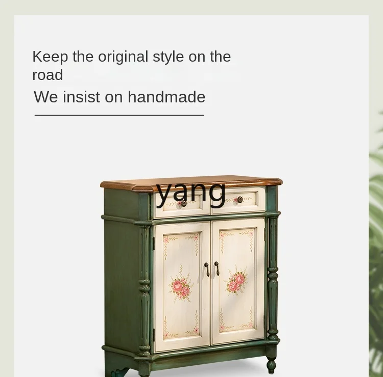 LMM Vintage Furniture Storage Ultra-Thin Painted Hand-Painted American Small Entrance Cabinet Shoe Cabinet