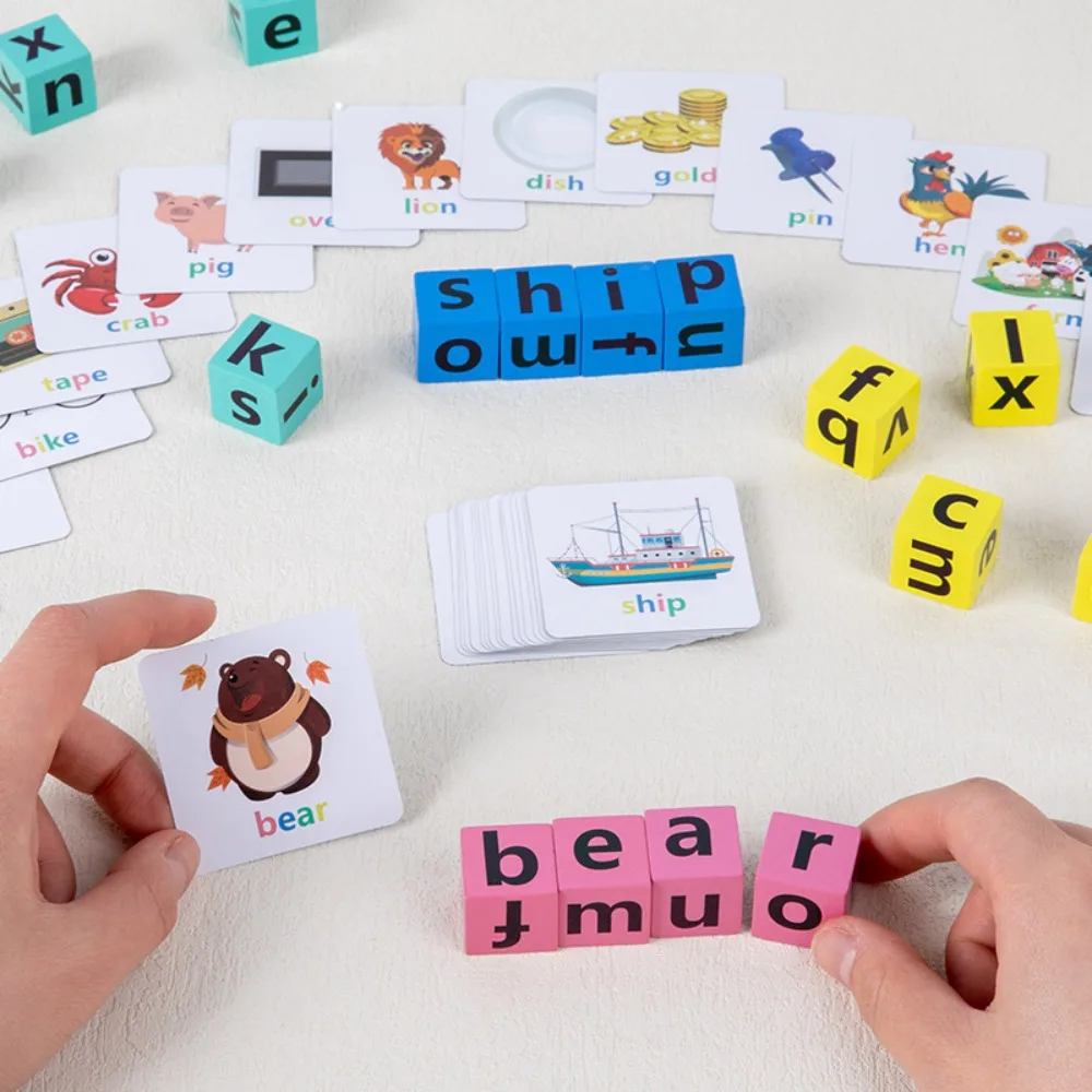 Carte Flash Card Flashcard per alfabetizzazione Lettera in legno Blocco di ortografia Alfabeto Gioco di ortografia Gioco di puzzle Carta di parole inglesi